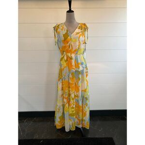 1. State Women's Yellow Blue Floral Tiered Maxi Summer Dress Size Small NWT/002